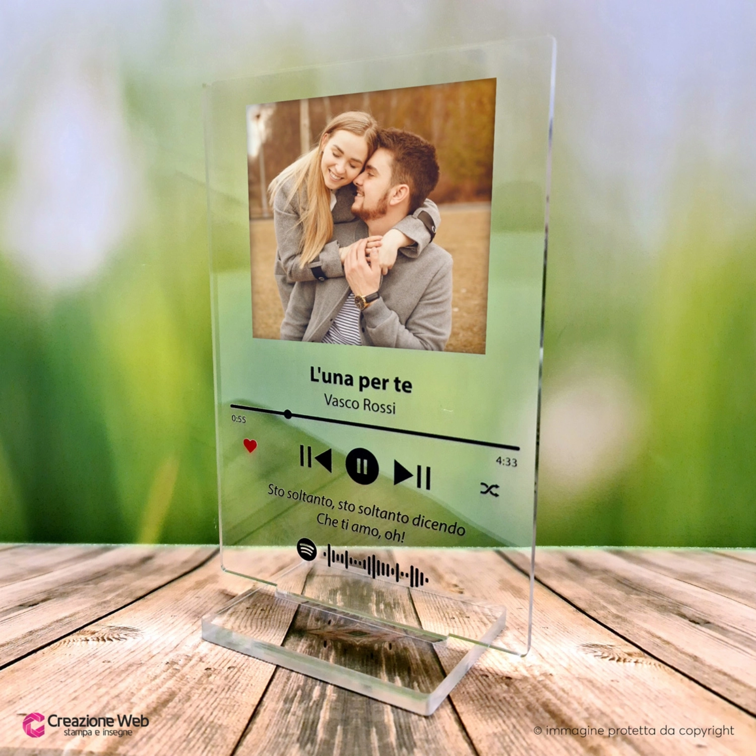 Targa Plexiglass Codice Spotify E Foto Personalizzata + Base Led