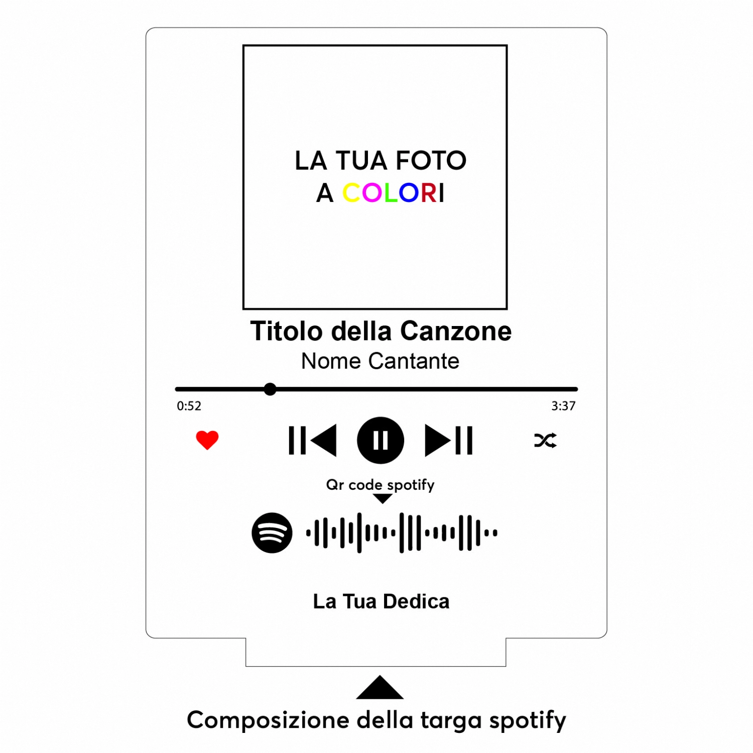 Targa spotify personalizzata con foto e dedica