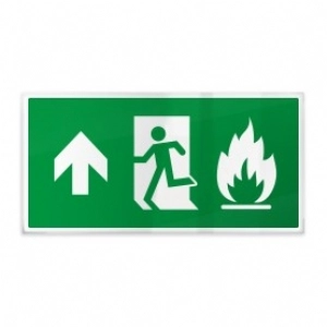 Omino e fiamma su verde sù