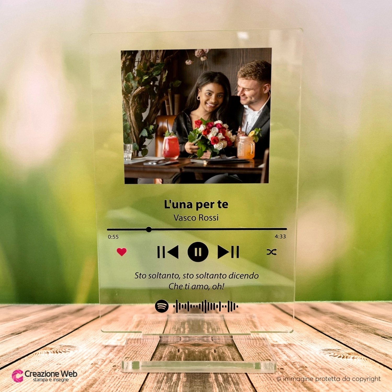 Quadro bianco con codice spotify e foto personalizzabile 13x18cm –