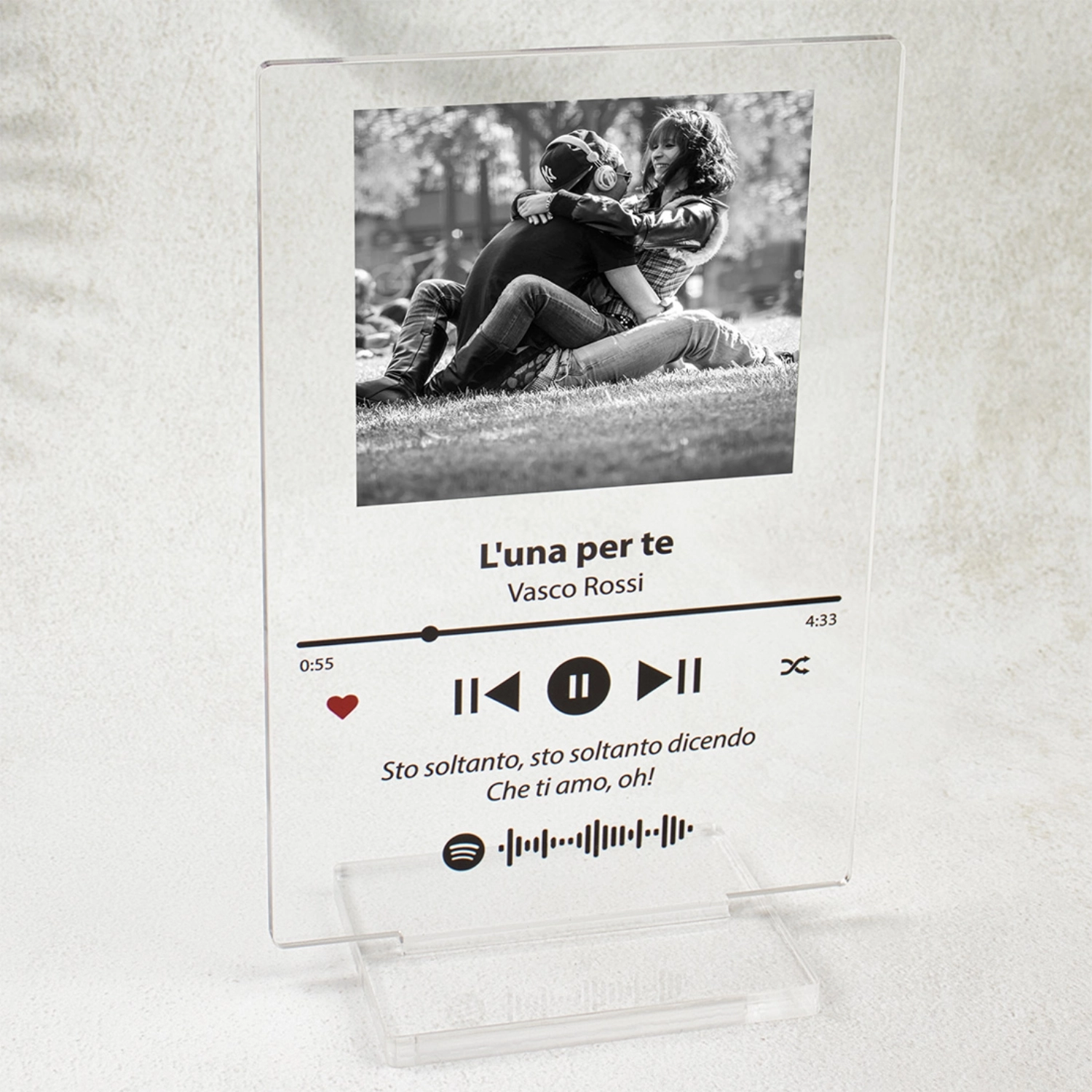 Targa Plexiglass Codice Spotify E Foto Personalizzata + Base Led